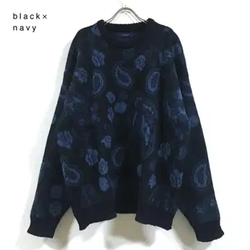 새상품 페이즐리 무늬 빅 실루엣 스웨터 남성용 블랙 x 네이비 L