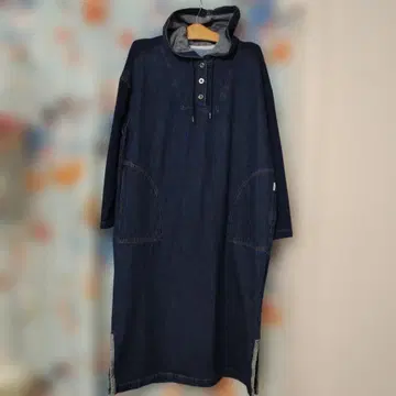 후드 부착 긴팔 원피스 데님