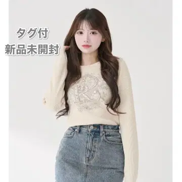 Darich 다리치 DR 비쥬 플라워 리브 니트탑 로고 새상품 화이트