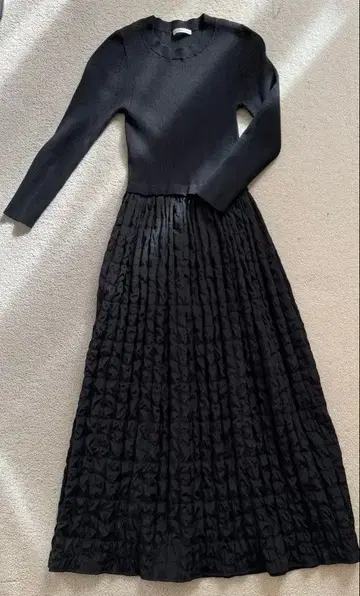 에스트네이션 자카드 니트 콤비 원피스 블랙 프리 사이즈