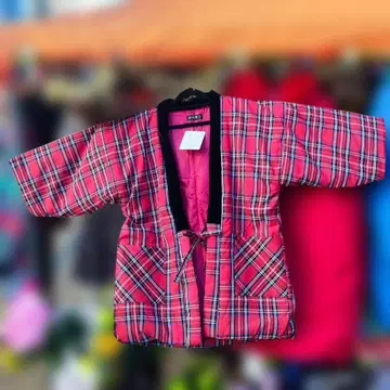 새상품 추가 OFF 일본풍 패턴 빨간색 체크 충전솜 한텐 방한 겉옷