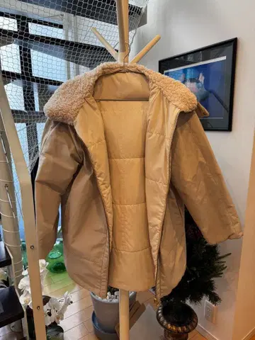 베이지 보아 후드 패딩 자켓