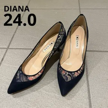 [ 24 ] DIANA 시스루 플라워 레이스 스웨이드 펌프스 네이비