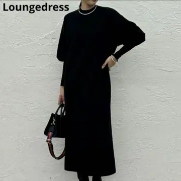 Loungedress 퍼프 슬리브 니트 원피스 블랙