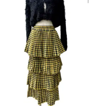 kitty 구매 체크 티어드 스커트 롱 스커트