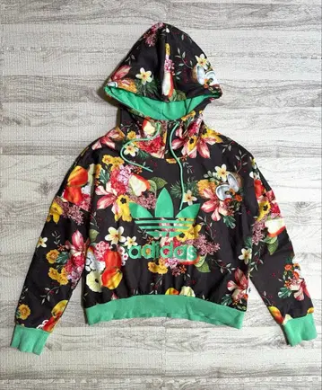 adidas 아디다스 꽃무늬 후르츠 트레포일 후드티 숏 기장