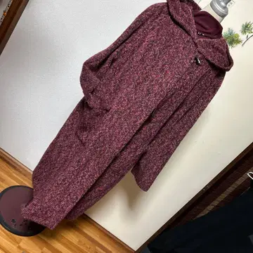 빅 사이즈 후드 부착 오버코트 알파카 혼방