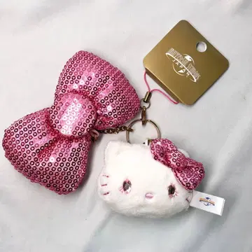 키티 스팽글 스트랩 키링 리본