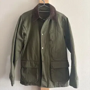 올리브색 코듀로이 옷깃 밀리터리 자켓