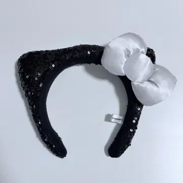 검은 고양이 귀 머리띠 실버 리본