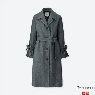유니클로 x JW 앤더슨 트위드 롱 코트 벨트 헤링본 그레이