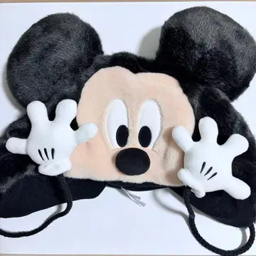 미키마우스 인조 모피 모자 블랙 베이지