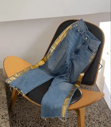 High rise Straight Denim Pants Gold Line