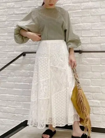 레이빔즈 레이스 패치워크 롱 스커트