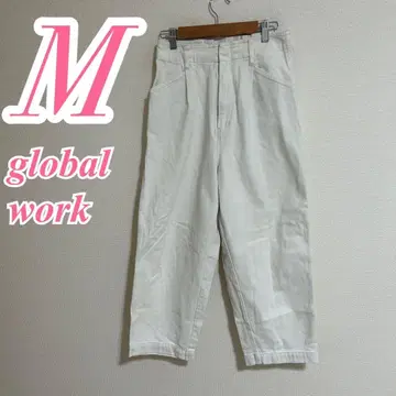 글로벌 워크 화이트 와이드 팬츠 M 사이즈 캐주얼 코디 롱 기장