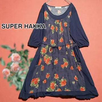 SUPER HAKKA 슈퍼 하카 꽃무늬 절개 튜닉 네이비