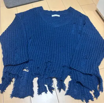 네이비 프린지 니트 스웨터 긴팔