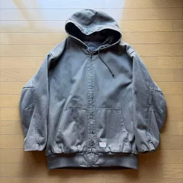 올리브색 후드 부착 자켓 퀼팅 안감