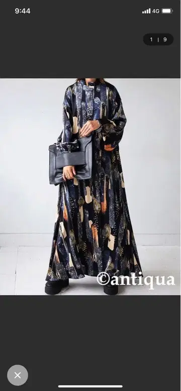 추상 무늬 네이비 롱 드레스