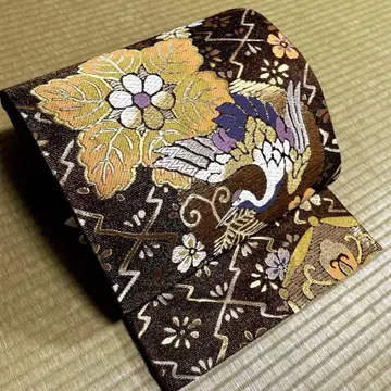 순수 실크 후쿠로 오비 [ 길상 꽃 문양 ]
