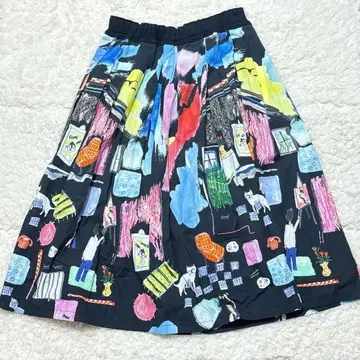 케이코 스즈키 컬렉션 컬러풀 플레어 스커트 일본제 면 100%