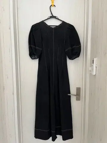 백 오픈 플레어 롱 원피스/M/블랙