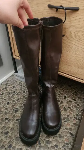 브라운 통굽 롱 부츠 24.5cm