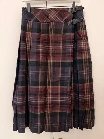 로라 애슐리 타탄 체크 플리츠 스커트 무릎 기장