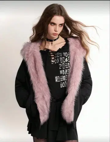 SHEIN 퍼 블루종 핑크 y2k