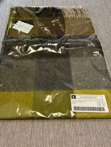 미사용 새상품 캐시미어 100% 블록 체크 머플러 올리브 카와베