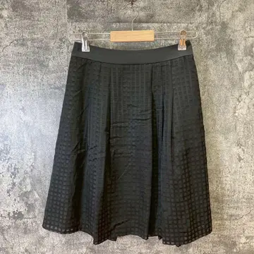 필드 드림 무릎 아래 기장 A라인 스커트 컷워크 격자 무늬 블랙(W61)