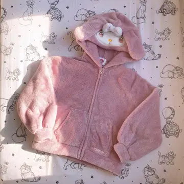 마이멜로디 토끼 귀 보아 후드티 핑크 포근 플리스