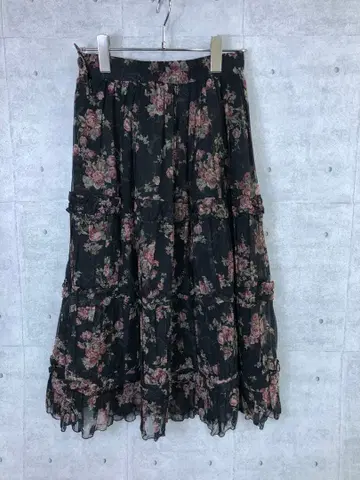 로맨틱 보헤미안 구제 빈티지 로즈 시어 프릴 스커트