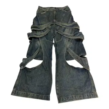 Argue Culture 2색 카고 데님 팬츠 워시드 레이어드 절개