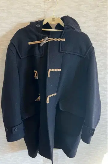 UNIQLO 블랙 울 블렌드 더플 코트 남성용 XL