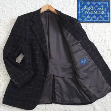 캐시미어 혼방 테일러드 자켓 이탈리아 원단 헤링본 체크 블랙 L