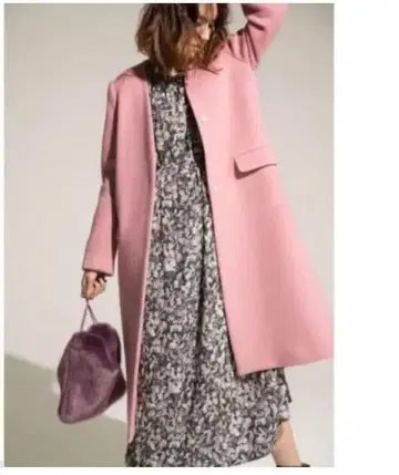 프레이 아이디 노카라 롱 코트 양모 일본제 핑크 깔끔한