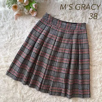 컨디션 최상 M'S GRACY 체크 스커트 블랙 계열 멀티 컬러 38