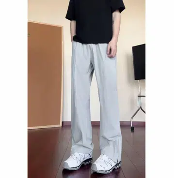 그레이 와이드 팬츠 사이드 슬릿