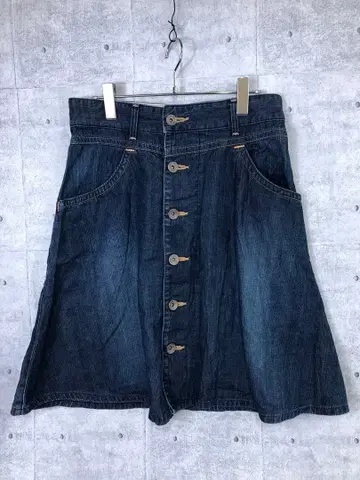 Y2K EDWIN 구제 의류 프론트 버튼 유즈드 가공 데님 플레어 스커트