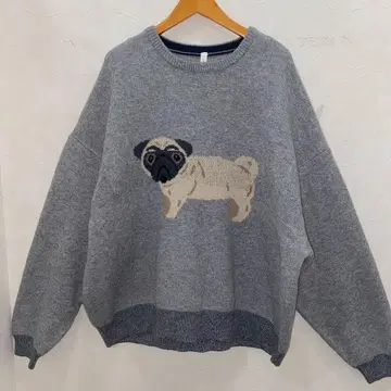 루필리안 그레이 퍼그 자카드 니트 크루 스웨터 오버 사이즈 새상품