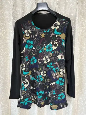 꽃무늬 메쉬 긴팔 튜닉