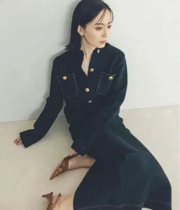 anuans 펜슬 니트 스커트 네이비 S