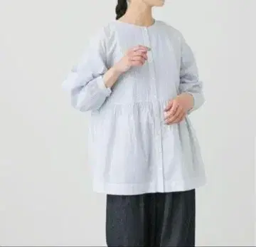 카구레 코튼 핀턱 2WAY 블라우스 블루