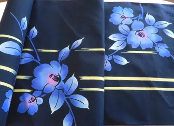 목화 본염 유카타 옷감 블랙 베이스에 동백꽃?