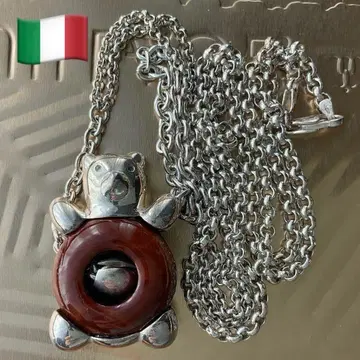 앤티크 롱 목걸이 실버 체인 이탈리아 브랜드 곰 테디베어