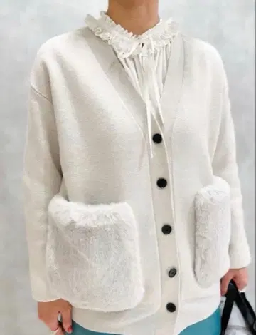 울 폴리에스테르 밀라노 리브 퍼 포켓 가디건