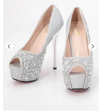 실버 비쥬 장식 오픈토 하이힐 daisy 캬바쿠라 힐