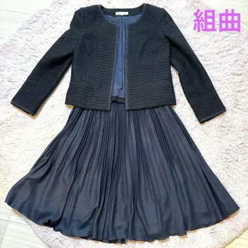 [ 쿠미쿄쿠 ] 포멀 셋업 트위드 노카라 x 플리츠 스커트 M