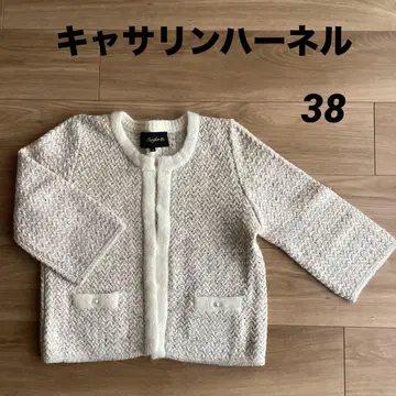 새상품급 캐서린 하넬 모헤어 트위드 가디건 노카라 38